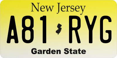 NJ license plate A81RYG