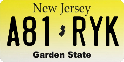 NJ license plate A81RYK