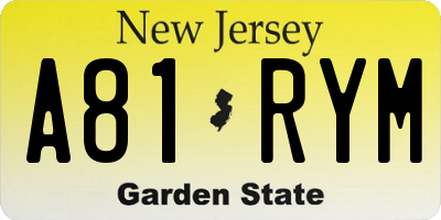 NJ license plate A81RYM