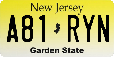 NJ license plate A81RYN
