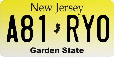 NJ license plate A81RYO