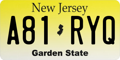 NJ license plate A81RYQ