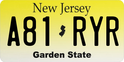NJ license plate A81RYR