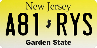 NJ license plate A81RYS
