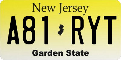 NJ license plate A81RYT