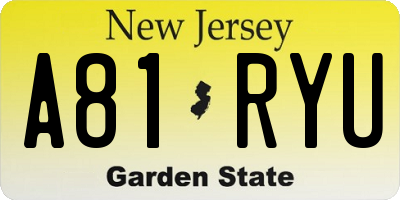 NJ license plate A81RYU