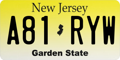 NJ license plate A81RYW