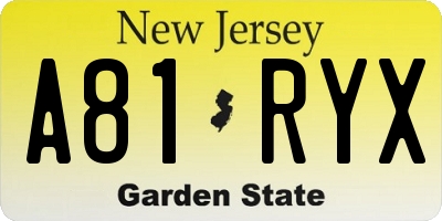 NJ license plate A81RYX