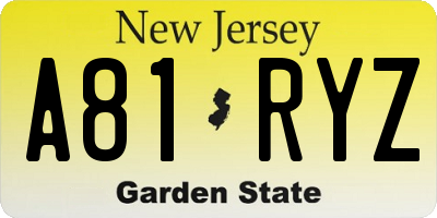 NJ license plate A81RYZ