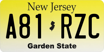 NJ license plate A81RZC