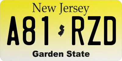 NJ license plate A81RZD