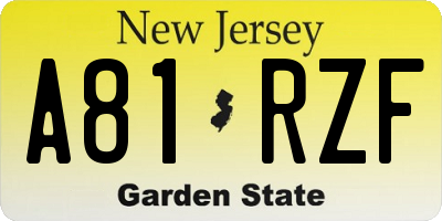 NJ license plate A81RZF