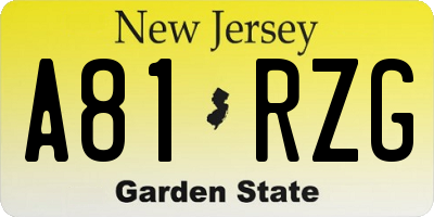 NJ license plate A81RZG
