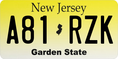 NJ license plate A81RZK