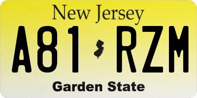 NJ license plate A81RZM