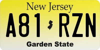 NJ license plate A81RZN