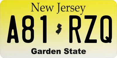 NJ license plate A81RZQ