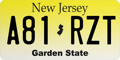 NJ license plate A81RZT