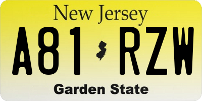 NJ license plate A81RZW