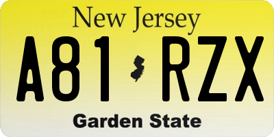 NJ license plate A81RZX
