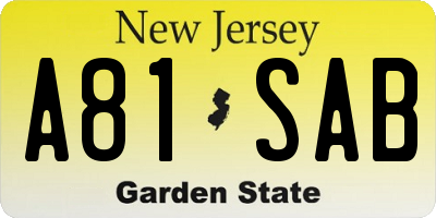 NJ license plate A81SAB