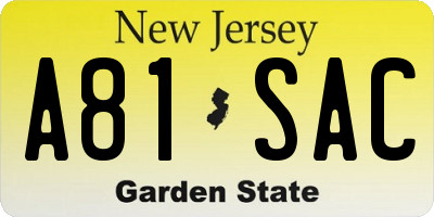 NJ license plate A81SAC