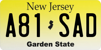 NJ license plate A81SAD