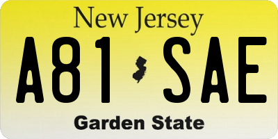 NJ license plate A81SAE