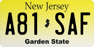 NJ license plate A81SAF