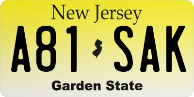 NJ license plate A81SAK
