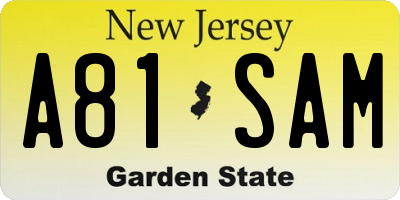 NJ license plate A81SAM