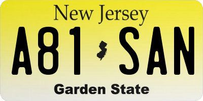 NJ license plate A81SAN