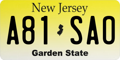 NJ license plate A81SAO