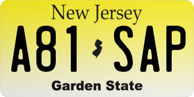 NJ license plate A81SAP