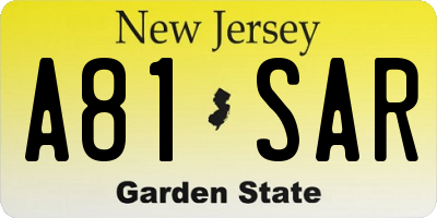 NJ license plate A81SAR