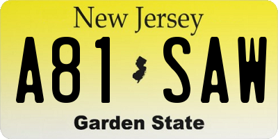 NJ license plate A81SAW