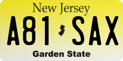 NJ license plate A81SAX