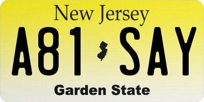 NJ license plate A81SAY