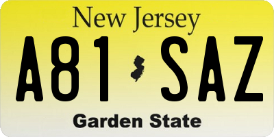 NJ license plate A81SAZ