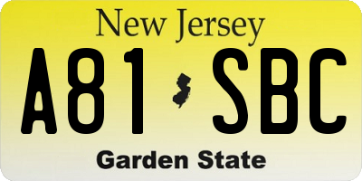 NJ license plate A81SBC