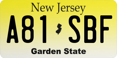 NJ license plate A81SBF