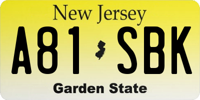 NJ license plate A81SBK