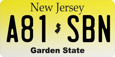 NJ license plate A81SBN