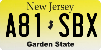 NJ license plate A81SBX