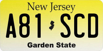 NJ license plate A81SCD