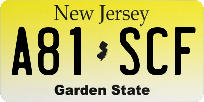 NJ license plate A81SCF