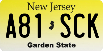 NJ license plate A81SCK