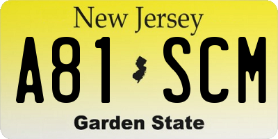 NJ license plate A81SCM