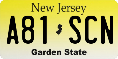 NJ license plate A81SCN