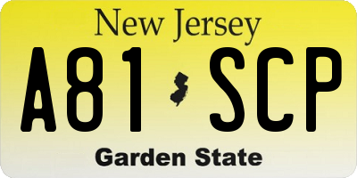 NJ license plate A81SCP